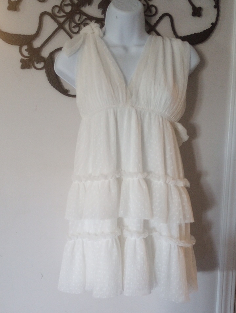 Women's Ivory Tiered Dotted Mini Dress